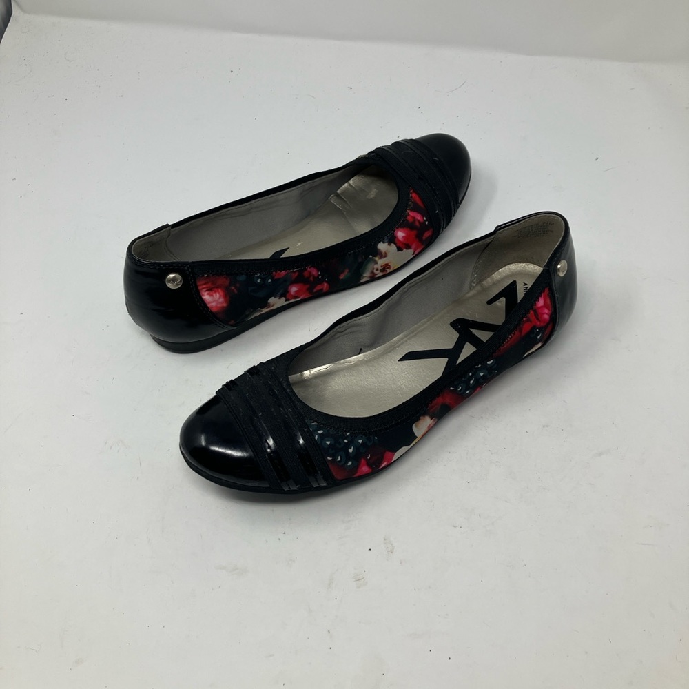 Anne Klein Sport Black Floral-Accent Ballet Flats